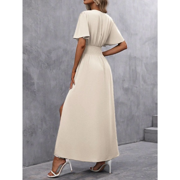 v neck Butterfly Sleeve Split Thigh maxi Dress black - Picture 8 of 11